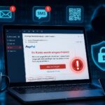 Phishing erkennen – gefälschte E-Mail mit Warnsymbol und Cybersecurity-Schutzmaßnahmen