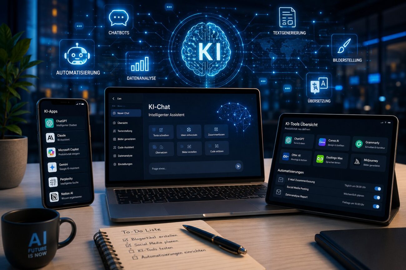 Futuristischer Arbeitsplatz mit KI-Technologie