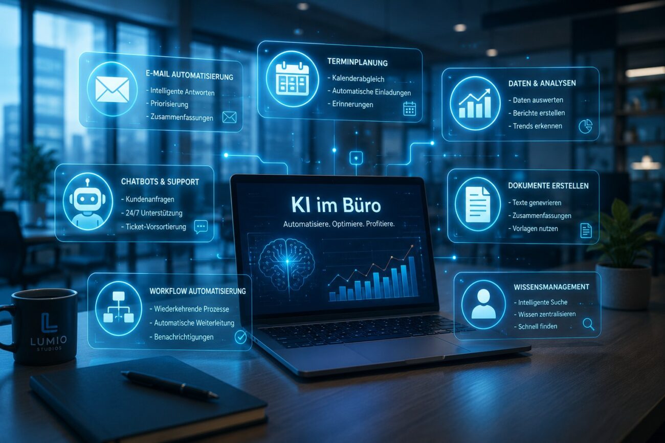 KI im Büro automatisiert E-Mails, Termine und Geschäftsprozesse am modernen Arbeitsplatz