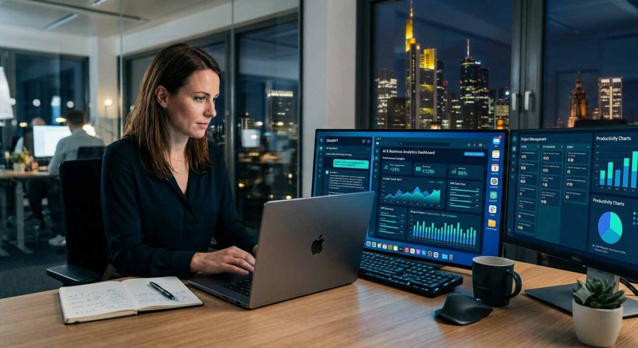 ChatGPT im Arbeitsalltag mit KI-Unterstützung für Produktivität, IT-Support und Büroarbeit.