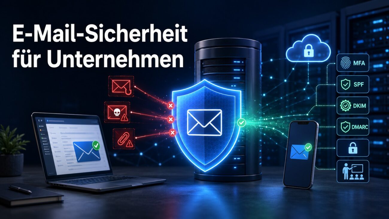 E-Mail-Sicherheit für Unternehmen mit Schutzschild gegen Phishing, gefährliche Anhänge und gefälschte Absender.