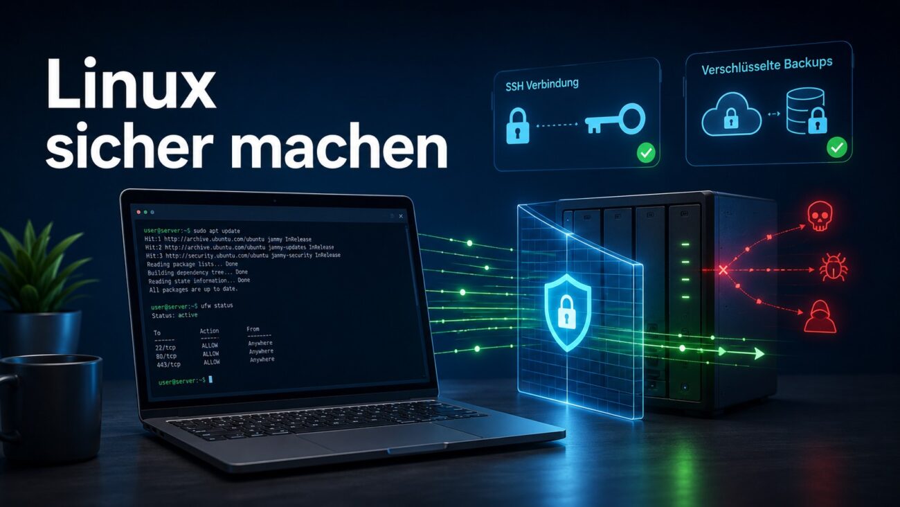Linux sicher machen mit Firewall, SSH-Schlüsseln, Sicherheitsupdates und verschlüsselten Backups