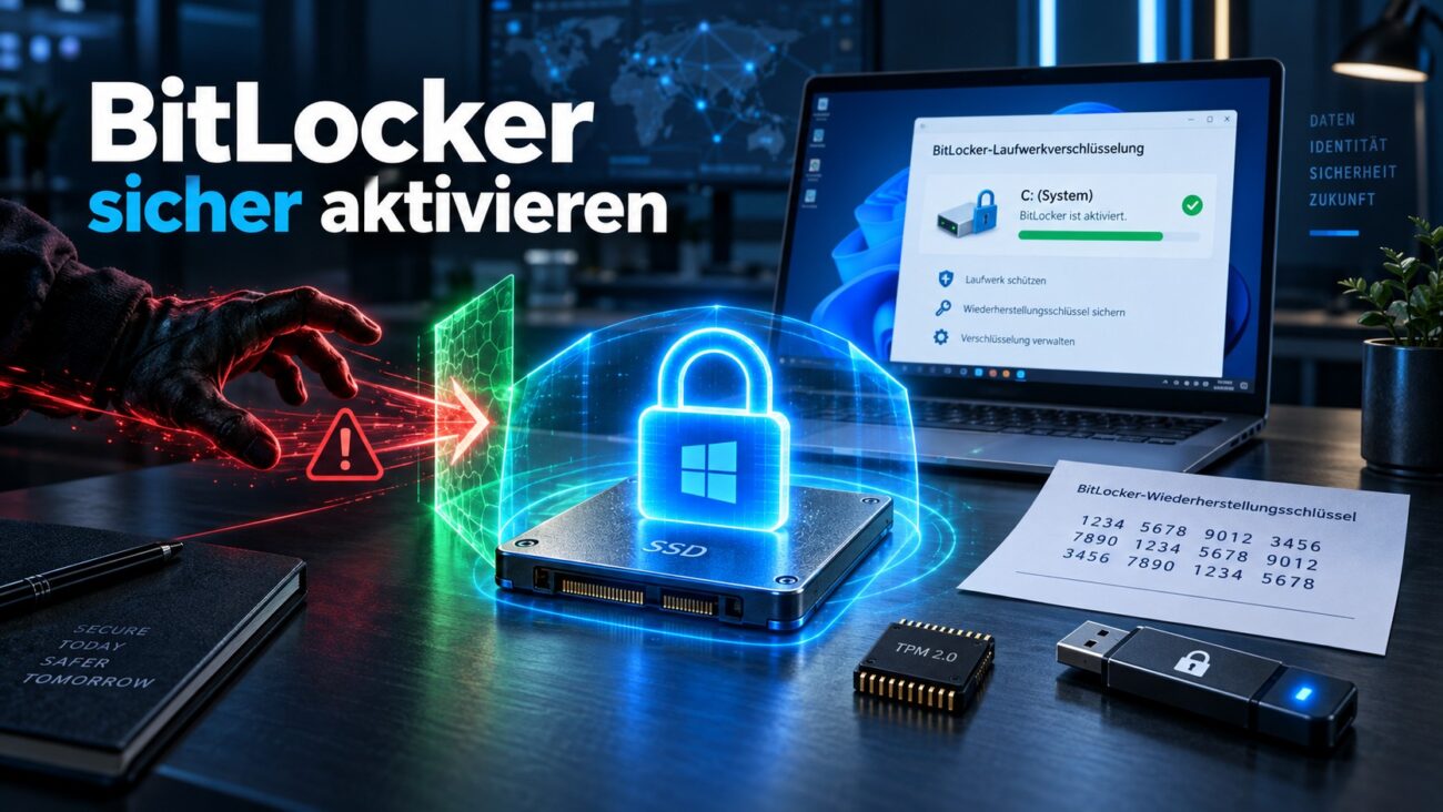 BitLocker-Laufwerksverschlüsselung unter Windows 11 mit TPM, Wiederherstellungsschlüssel und geschützter SSD aktivieren