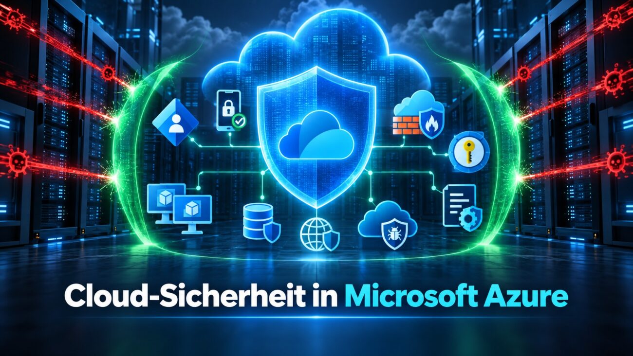Cloud-Sicherheit in Microsoft Azure mit geschützten Identitäten, virtuellen Maschinen, Datenbanken, Firewall und Defender for Cloud