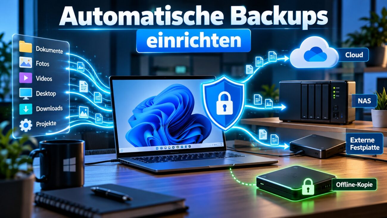 Automatische Backups unter Windows 11 mit externer Festplatte, NAS und Cloud einrichten