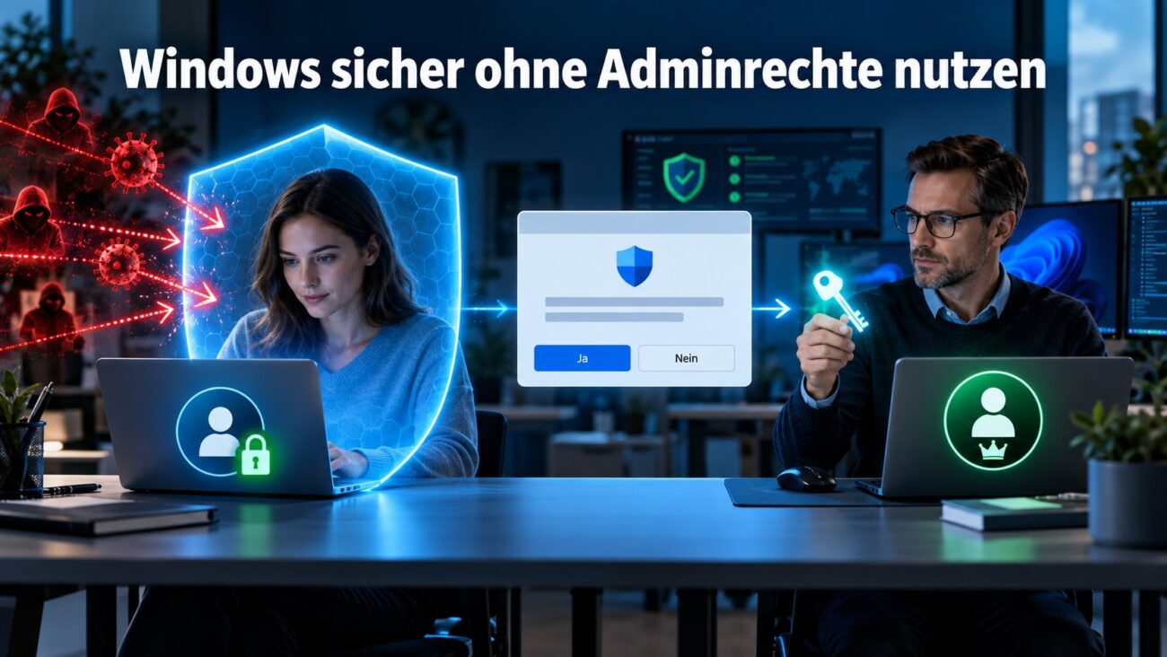 Benutzerkonto ohne Administratorrechte unter Windows 11 mit getrenntem Administratorkonto und UAC-Schutz
