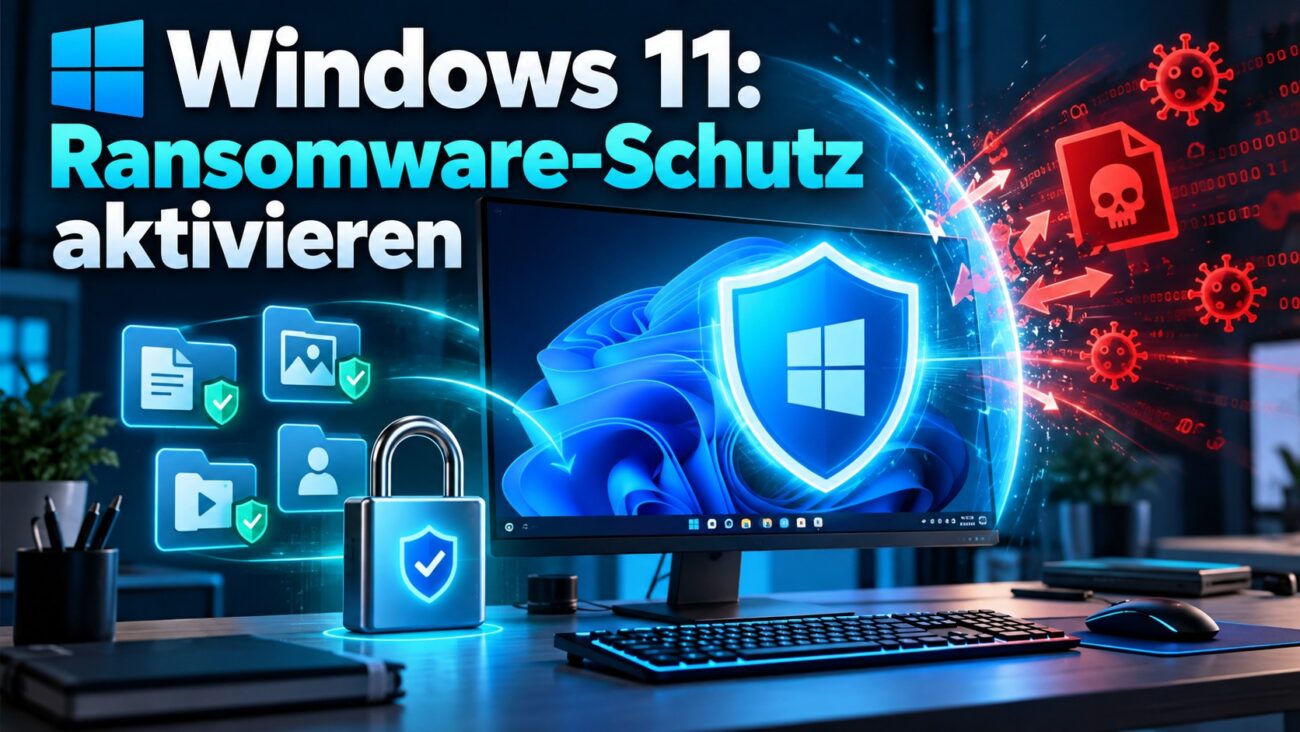 Ransomware-Schutz unter Windows 11 aktivieren mit Microsoft Defender und überwachtem Ordnerzugriff.