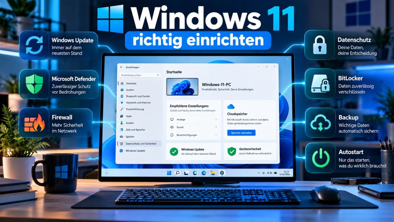 Windows 11 richtig einrichten – wichtige Einstellungen für Sicherheit, Datenschutz, Updates und Backup