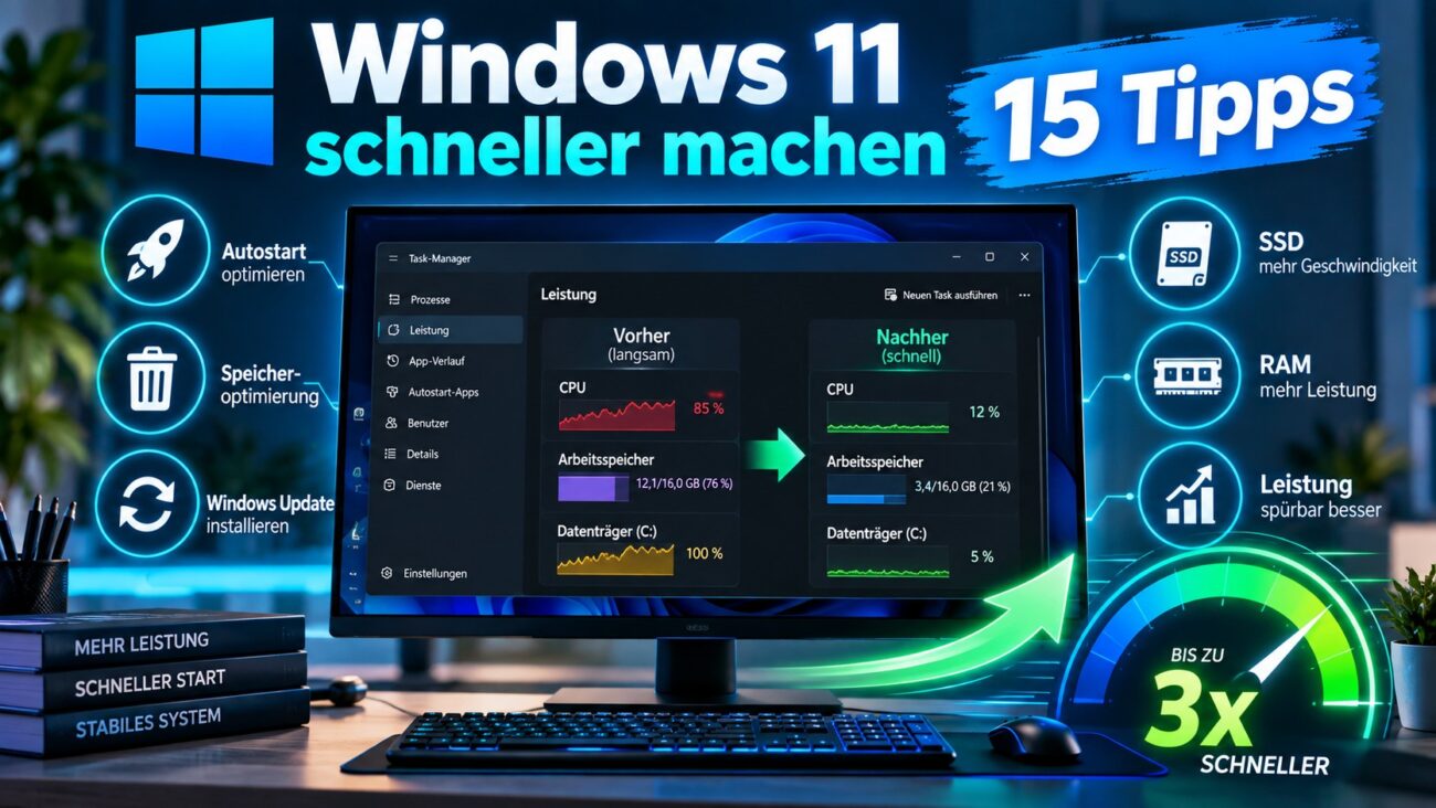 Windows 11 schneller machen mit 15 Tipps für Autostart, SSD, RAM und bessere PC-Leistung
