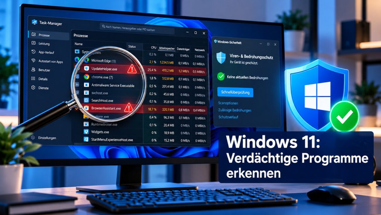 Verdächtige Programme unter Windows 11 erkennen und mit Task-Manager und Microsoft Defender überprüfen