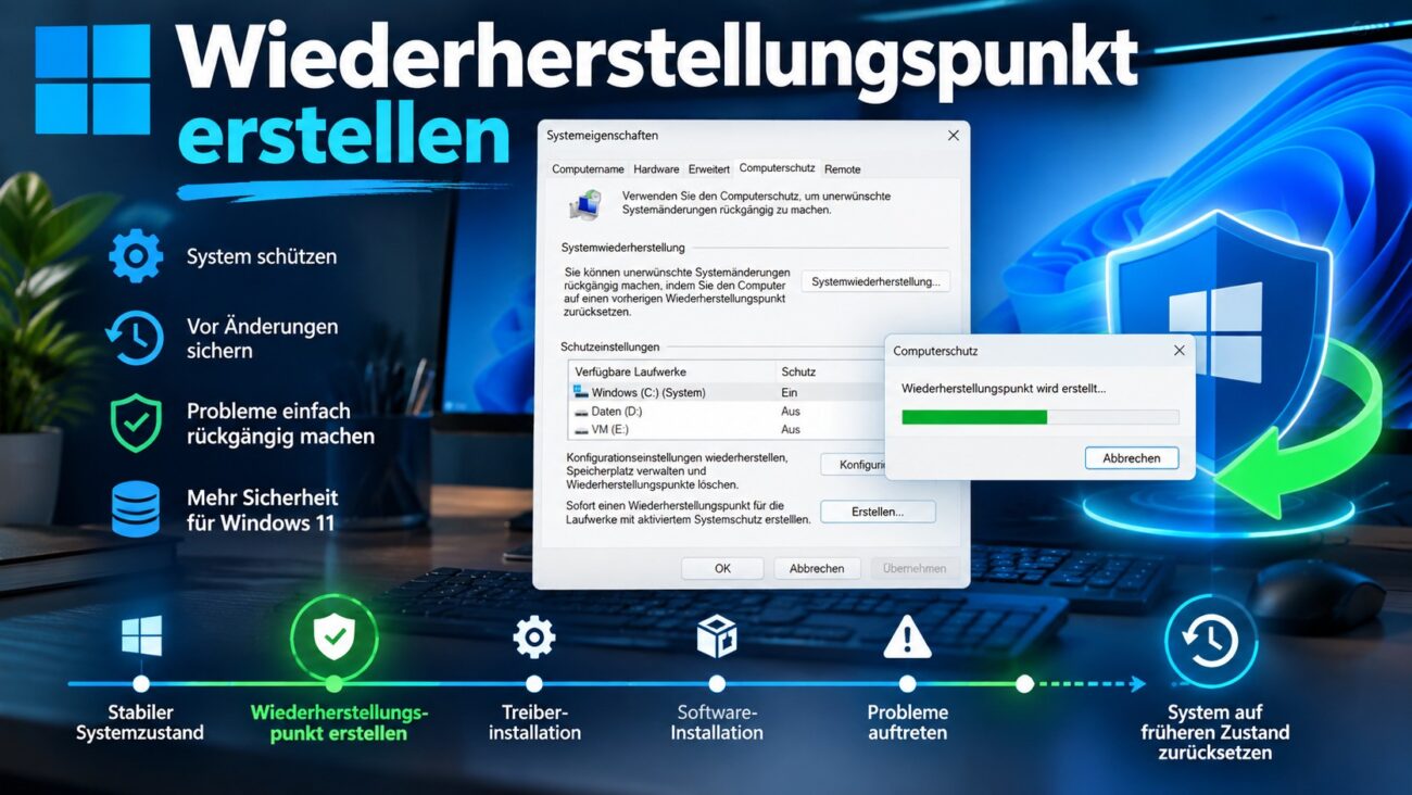 Windows 11 Wiederherstellungspunkt erstellen und Systemschutz für das Systemlaufwerk konfigurieren